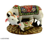 Polyresin decorative marble dust Cow and Calf Idols (5x3x3 inch), symbolizing divine Kamadhenu, Indian handicraft
