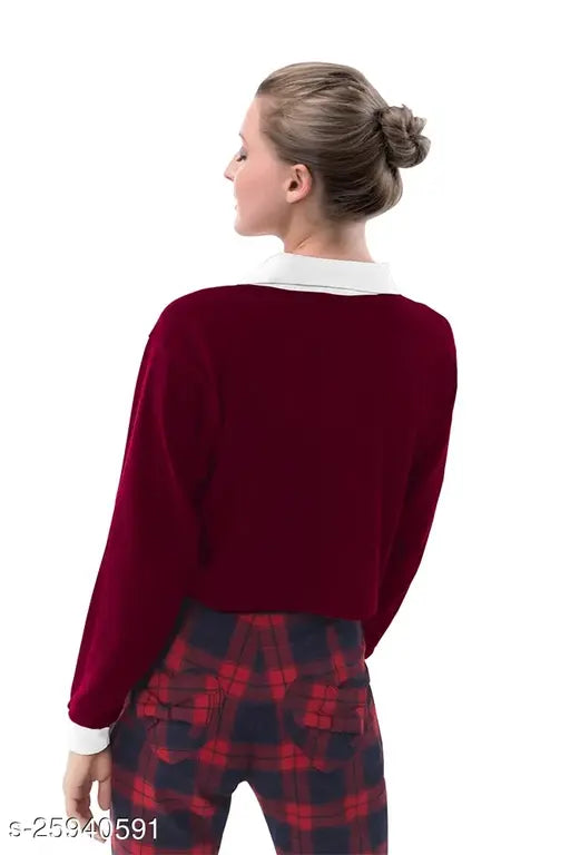 Red long-sleeved solid round neck cotton t-shirt by EyeBogler - classic fit, 100% soft cotton blend, perfect for any season