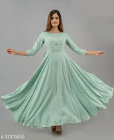 Rayon embroidered Charvi kurtis, flared full-length dress for Kimayra Women, India