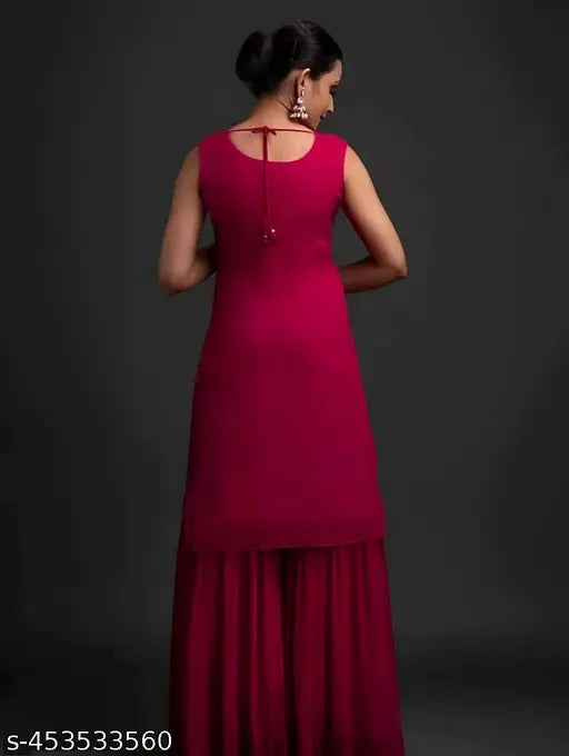 Georgette sleeveless classic elegant women's dress, zari woven with XXL bust size (44in), India origin