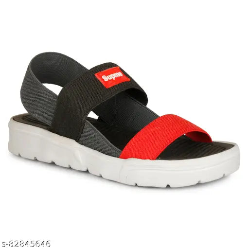 Striped net textile sandals for boy, lightweight and durable with EVA sole, slip-on design for easy wear