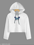 Blue cotton-blend girls' butterfly crop top hoodie with full sleeves and printed design