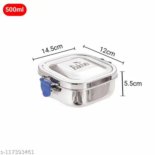 Blue stainless steel Pdd Falcon lunch box with plate, 500ml - Perfect for packing lunches and snacks, BPA-free and odorless