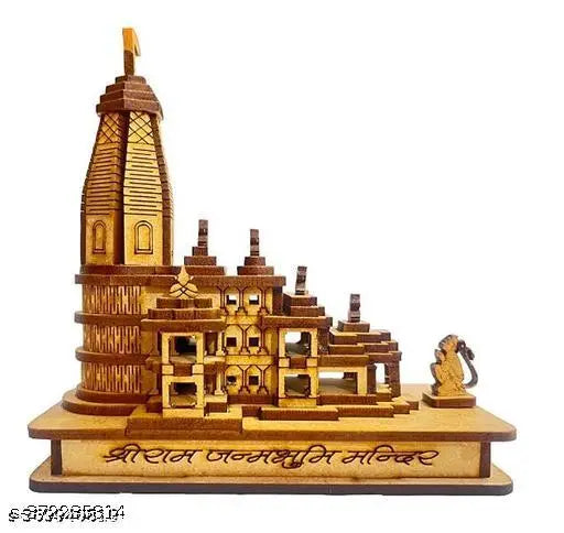Wooden Shri Ram Mandir Ayodhya 3D Decorative Showpiece, 11x6x11cm (India)