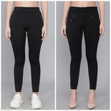 Stylish Lycra jegging combo with zip and pocket designs, comfortable women's fashion from Adore Wear India