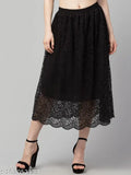Elegant solid lace mesh skirt, Indian-made women's skirt with net pattern and lace fabric