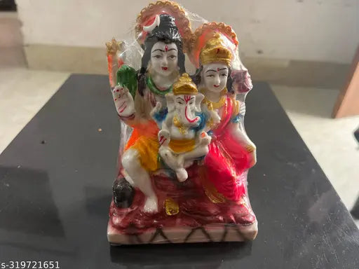 Marble Shiv Parivar Idol, religious office & home decor, Indian God statue for car dashboard