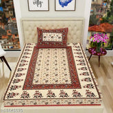 Maroon Hathi, superfine cotton Jaipuri flat sheets for adult use, traditional sanganeri screen printing on display