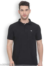 Black cotton LUX Mens Solid Polo T-shirt, premium combed fabric with stylish logo, modern fit for comfortable lounge wear
