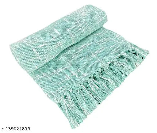 Cotton net self-design fashion throw (140 x 170 cm), ideal for 3-seater sofas, unique design, royal tassel look