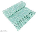 Cotton net self-design fashion throw (140 x 170 cm), ideal for 3-seater sofas, unique design, royal tassel look