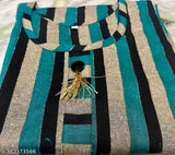 Green cotton blend striped kurti for women and girls, three-quarter sleeves