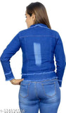 Blue denim jacket, trendy fashionable women's style, solid pattern, long sleeves, size S (34in bust, 21in length)