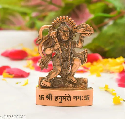 Copper polished Hanuman Ji/Bajrangbali spiritual statue, 4.5cm x 7cm dashboard decor