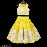 Embroidered Georgette lehenga choli for girls, floral design, Indian traditional wear for 2-8 years
