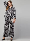 Black & White rayon printed top with palazzo set for women - Three-Quarter sleeves, soft, lightweight, machine washable rayon fabric, Indian origin