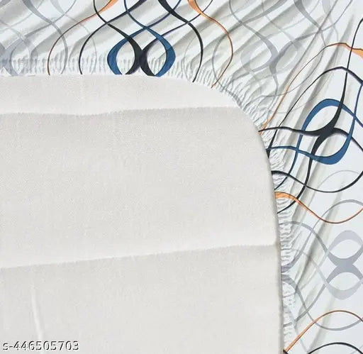 Cotton diwan cover set with 1 single bedsheet, 2 bolster covers & 5 cushion covers, geometrical pattern, elastic fitted for summer, adult use, made by M.R Enterprises, India