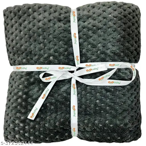 Grey fleece blend fluffy baby blanket for both bays and girls up to 12 months, durable, lightweight, reversible, all-season use