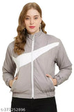 Grey polyester trendy jacket with long sleeves, solid design. XS (bust 32in, length 21in). Made in India