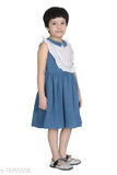 Blue cotton crepe dress for kids, solid design in various sizes: 5-6Y, 7-8Y, 9-10Y, 11-12Y, 13-14Y. Made in India