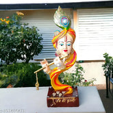 Premium modern resin Krishna idol, Indian art for home decor, 11.5x11.5x34 cm size