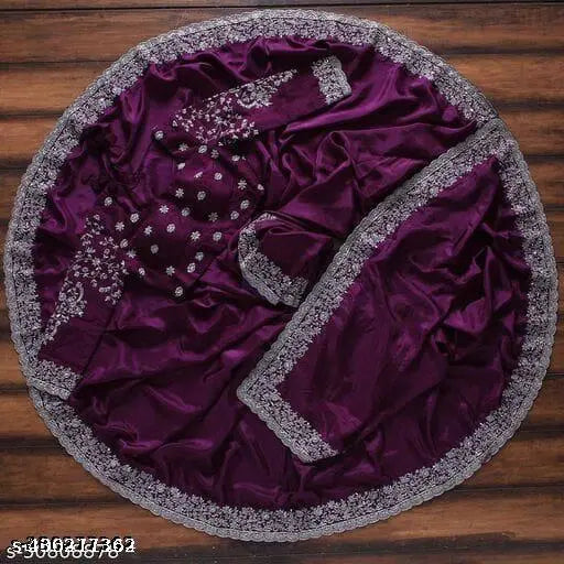 Purple Georgette embroidered saree with chiffon blouse, trendy Bollywood fashion for women's parties and weddings