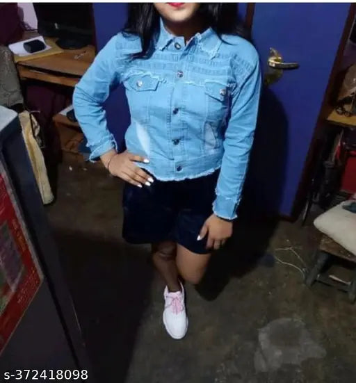 Lightweight denim ruff look long-sleeve shirt, solid pattern for men or women, made in India