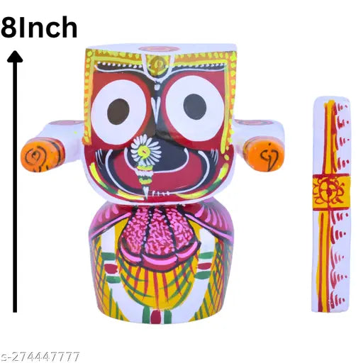 Handcrafted 8 inch wooden Jagannath Patitapabana Idol for home decor, intricately carved Indian artisan-made God statue