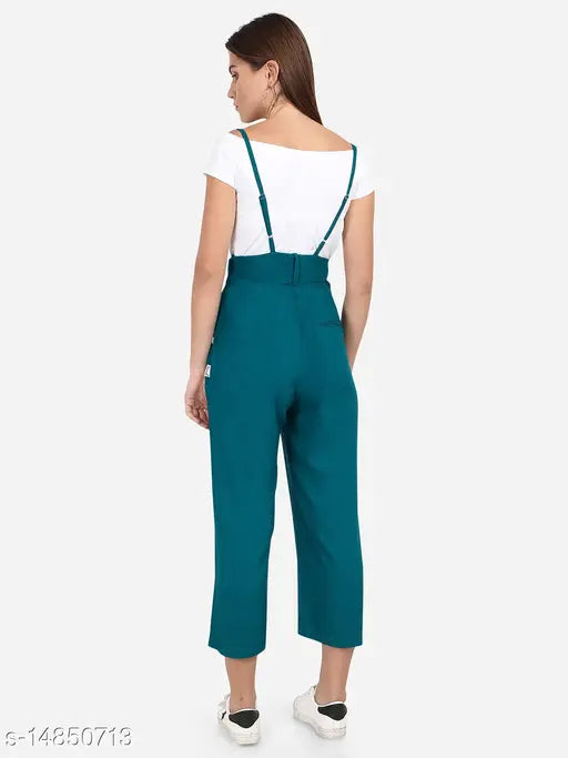 Stylish rayon sleeveless dungaree jumpsuit, solid pattern for women's fashion, India origin
