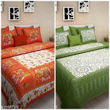 Cotton printed queen bedsheets, pack of 2 with 2 pillow covers, 160 thread count from India