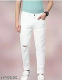 Cotton blend ripped knee-slit white jeans by MOD MEN, size N available