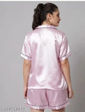 Satin women's nightwear set, short sleeves, available in sizes S, M, L - luxury Indian sleepwear