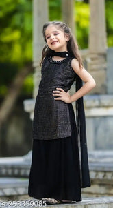 Embellished Georgette Girls' Festive Party Kurta and Palazzos Set - Indian ethnic kids clothing, perfect for special events