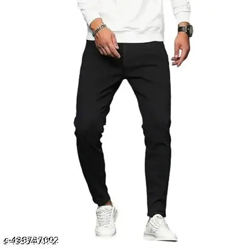 Black stretchable solid cotton denim slim fit jeans for men, perfect for casual wear and everyday style