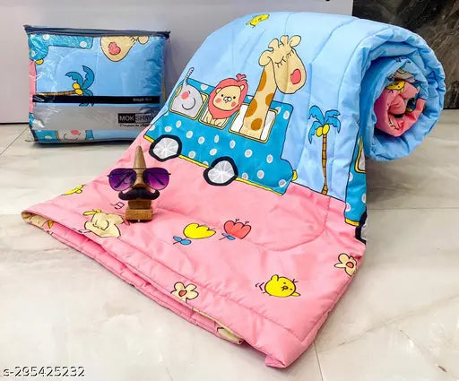 Blue car print reversible Glace cotton comforter, soft & durable for kids (90x60 inches), ideal gift