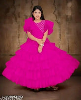 New stylish designer Gillkart girls gown, high-quality net fabric, short sleeves, sizes 5-6 years to 15-16 years, Indian origin