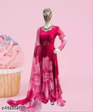 Georgette printed net three-quarter sleeve party gown for women, vibrant colors for weddings and festive functions