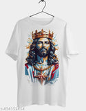 Jesus photo printed polycotton t-shirt for men - round neck, half sleeves, regular fit. Ultra soft, comfortable, lightweight design. Available in range of sizes." (109 characters)