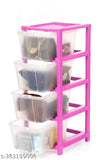Pink plastic 4-layer drawer organizer for kids' clothes, toys, books, files, and shoes