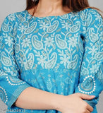 Rayon printed net three-quarter sleeve kurta, Indian ethnic wear for women