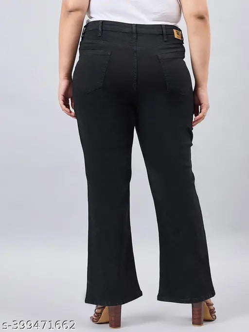 Women's plus size black boot cut stretchable jeans, high rise - versatile, chic, and comfortable, made from cotton-polyester blend