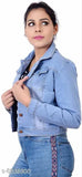White denim full-sleeve women's jacket by Allen Ville, dyed/washed design, size L (38in bust, 20in length)
