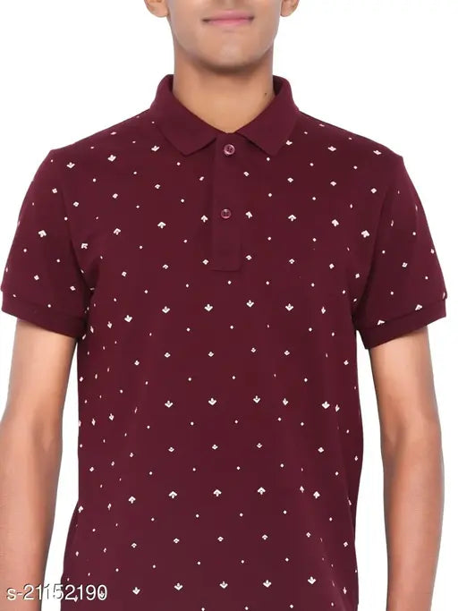 Cotton blend printed polo neck half sleeve men's t-shirt from India