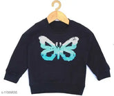 Black cotton blend girls' sweatshirts & hoodie - embroidered net pattern, long sleeves, 2-3 years size (bust: 24in, length: 14in), made in India