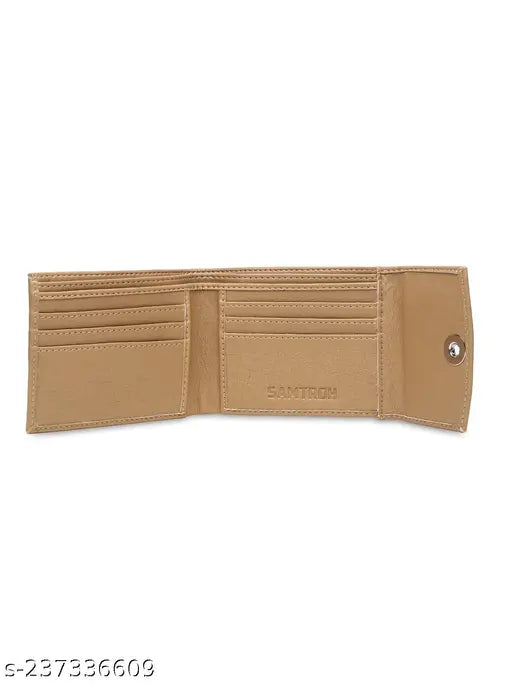 Beige faux leather wallet, magnetic closer, 6 card slots for men's casual accessories