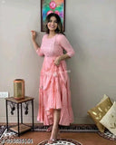 Pink cotton three-quarter sleeve Luricus gown, single solid design from India. Lite weight premium women's wear. Women's fashion, best Luricus kurti
