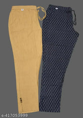 Trendy cotton pants set, two pairs in navy and yellow colors