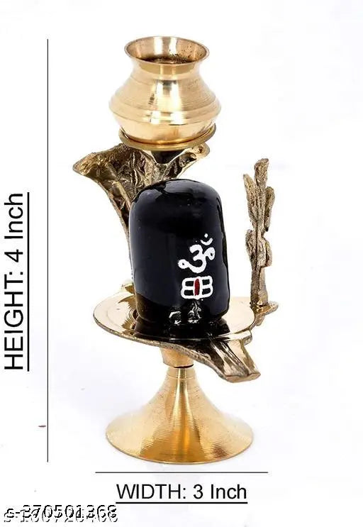 Brass black Shiva Lingam, traditional Indian puja item for home decor and rituals, measures 7cmx10cmx5cm