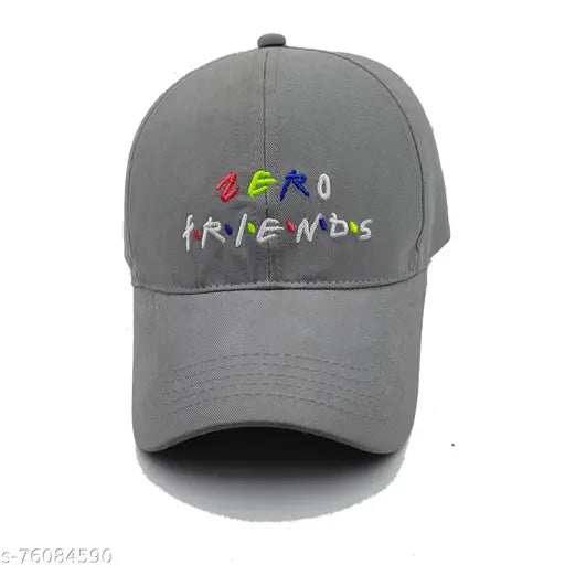 Grey cotton baseball cap, embroidered XL Zero Friends design from India