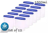 Blue plastic modular oval container set, 1500ml capacity for food storage (tea, coffee, sugar, spices), multipack of 12